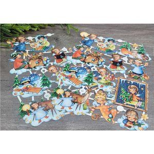Vintage EAS West Germany Die Cut Paper Scraps Christmas Angels Deer #3160🤩